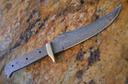 Large Upswept Damascus Knife Blank Blade with Brass Bolster Hunting Skinning Skinner