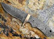 Large Drop Point Damascus Knife Blank Blade with Brass Bolster Hunting Skinning Skinner