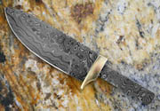 Drop Point Damascus Knife Blank Blade Partial Tang with Brass Bolster Hunting Skinning Skinner